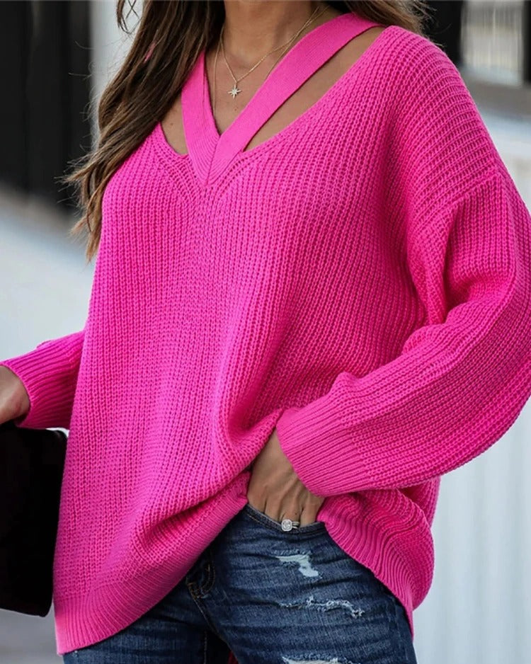 Suéter Feminino Vittore Íris de Tricot com Gola V e Alças Estilo Layering Embutido