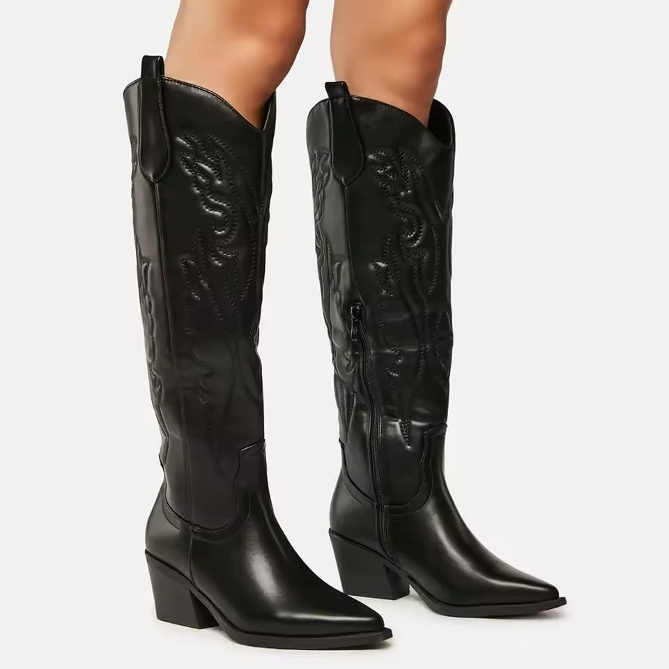 Bota Feminina Vittore Western Tombstone -Cano Longo com Salto Bloco