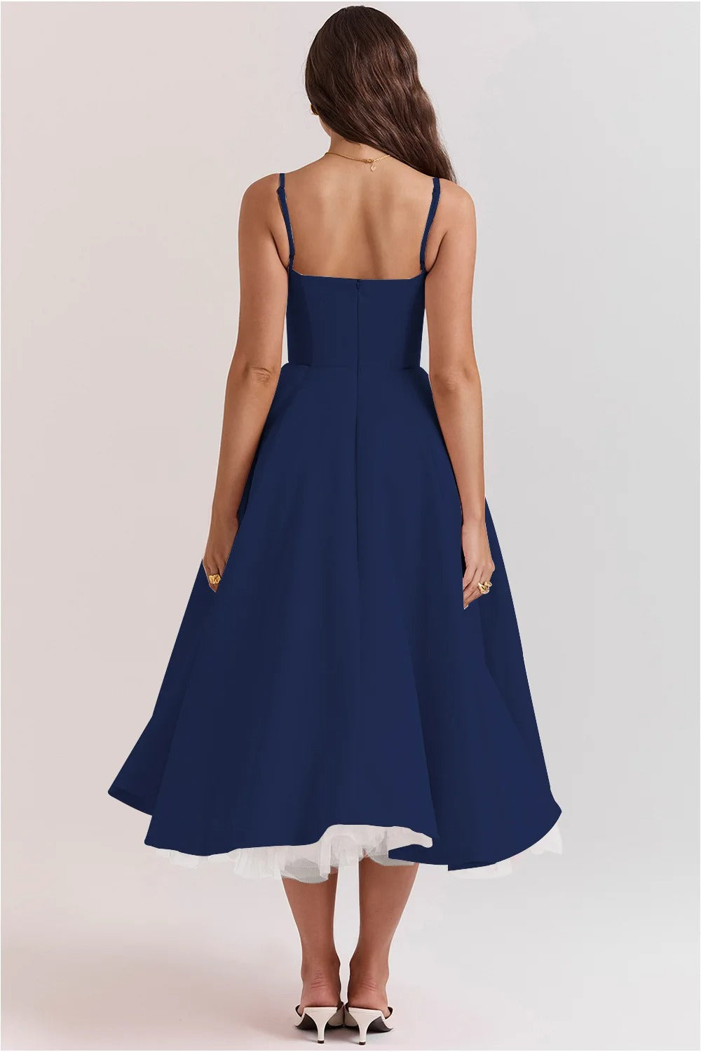 Vestido Feminino Vittore Bruna Midi com Camadas e Alça Fina- Azul