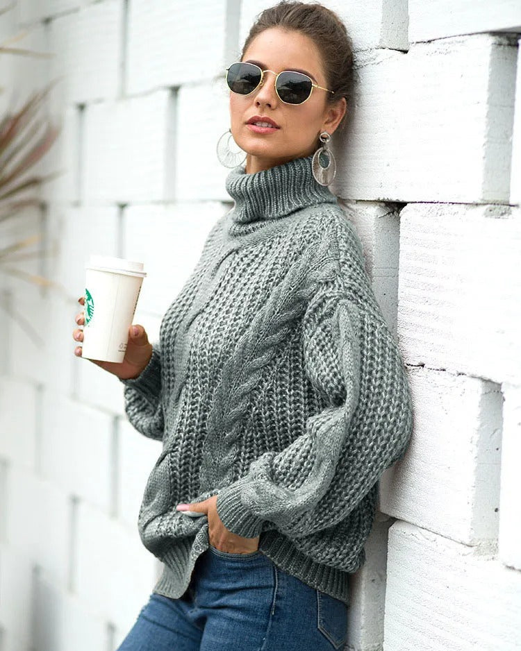 Suéter Feminino Vittore Elisa com Tramas em Tricot e Gola Alta