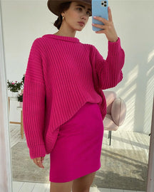 Suéter Feminino Vittore Sofia de Tricot Oversized e Gola Redonda