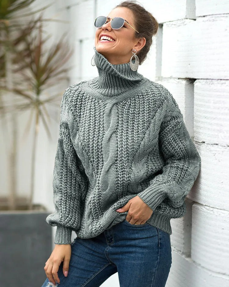 Suéter Feminino Vittore Elisa com Tramas em Tricot e Gola Alta