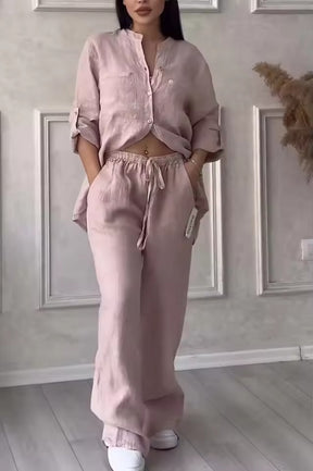 Conjunto Feminino Vittore Louise, camisa de botões e calça pantalona
