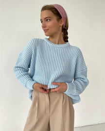 Suéter Feminino Vittore Sofia de Tricot Oversized e Gola Redonda