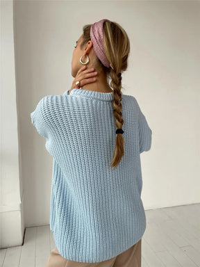 Suéter Feminino Vittore Sofia de Tricot Oversized e Gola Redonda