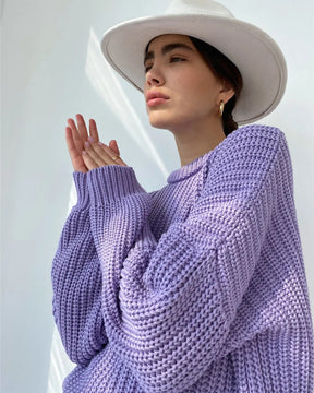 Suéter Feminino Vittore Sofia de Tricot Oversized e Gola Redonda