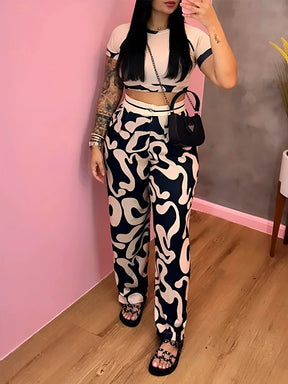 Conjunto Yuzi - Estampado Abstrata - Calça + Top-Vittore Modas