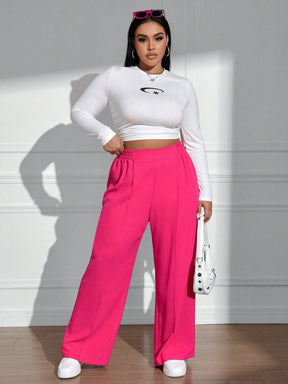 Calça Wide Leg Feminina Plus Size Lisa Soltinha