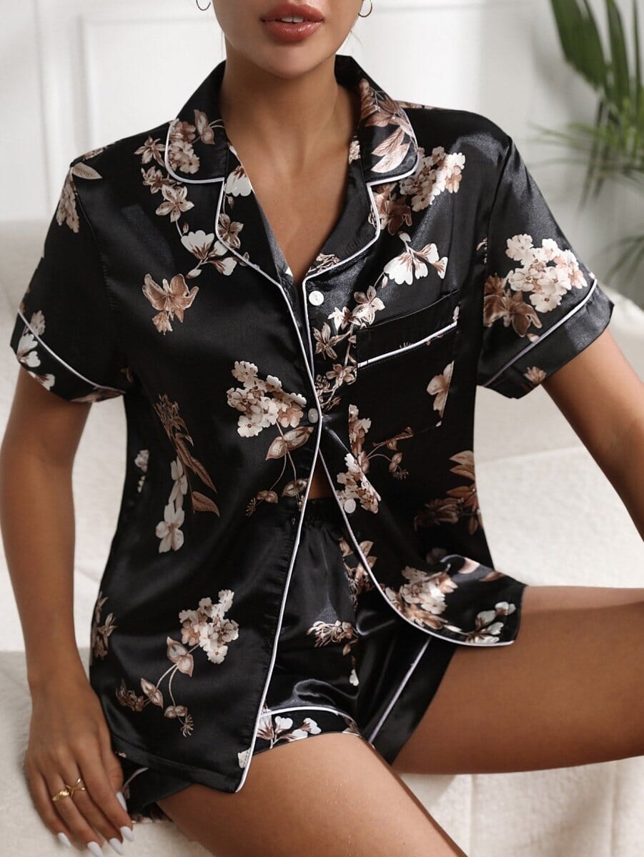 Pijama Americano Acetinado Floral