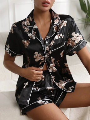 Pijama Americano Acetinado Floral