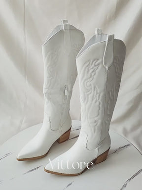 Bota Feminina Vittore Western Tombstone -Cano Longo com Salto Bloco