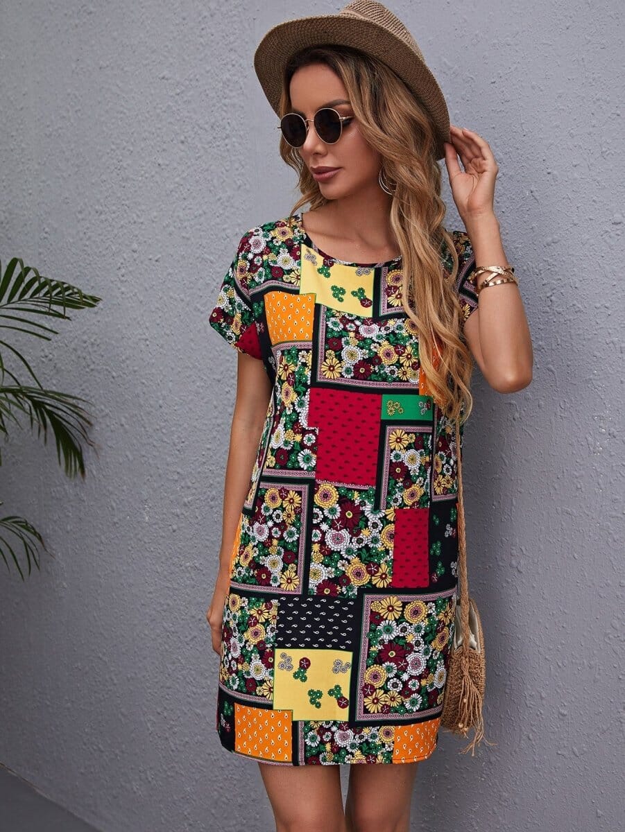 Vestido Curto Retalhos Patchwork