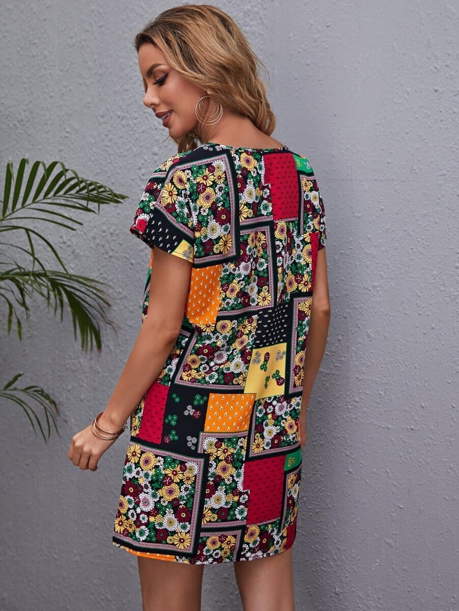 Vestido Curto Retalhos Patchwork